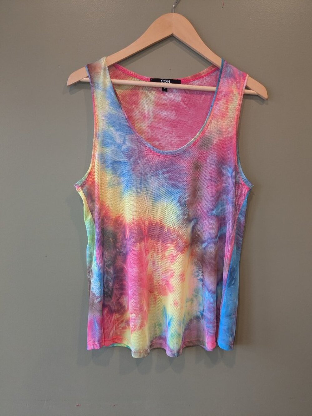 COIN 1804 Tie Dye Mesh Tank Womens Medium M Neon Rave Festival Y2K Psychedelic